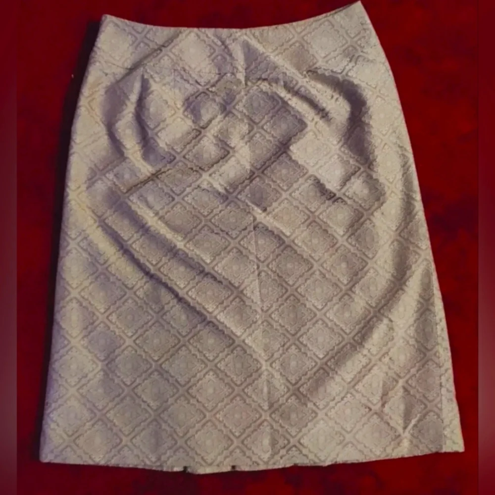 Anne Taylor Vintage Silk Cotton Damask Pleated Knee Length Pencil Skirt Size 0 - Picture 2 of 11
